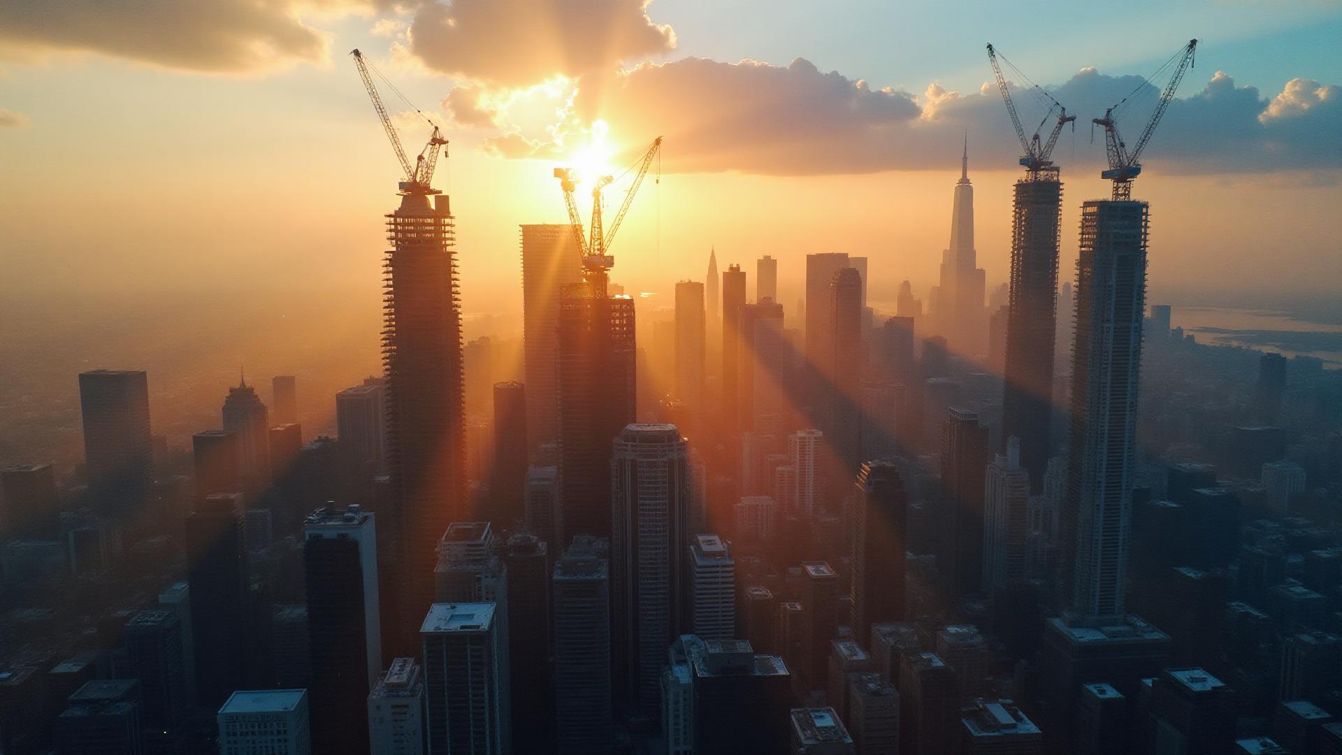 Aerial view of Manhattan at sunset